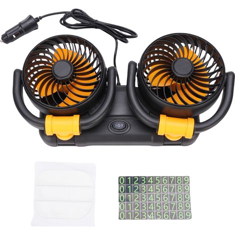 Ventilateur voiture 2 vitesses réglable silencieux – Refroidissement portable double tête rotatif véhicule berline SUV camping-car DC12V (1/5)