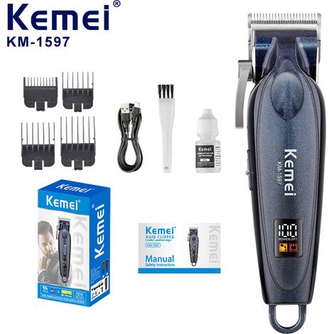 Tondeuse à cheveux électrique professionnelle Kemei, qualité salon, durable, gravée, avec affichage numérique intelligent. (1/5)