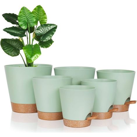 Blumentöpfe 22,3/17,1/16,5/14,9/12,7 cm mit Abflusslöchern und Untersetzern, aus Kunststoff, Pflanztopf für Zimmer- und Gartenpflanzen
