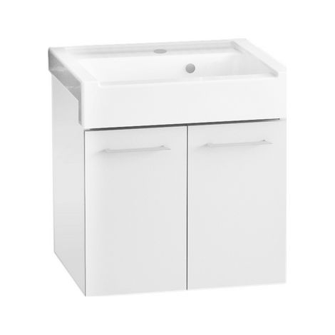 Mobile lavatoio sospeso con lavabo in ceramica 2 ante bianco - lxp 60x50 cm (1/3)