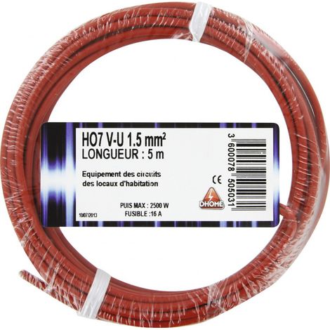 Cable eléctrico H07 V-U 1,5 mm² 5 Rojo