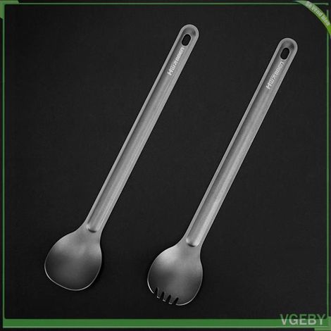 Ensemble de couverts - FAFEICY - 2 pièces - Titane - Long manche 21,8 cm - Fixation porte-clés (1/5)