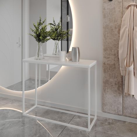 AX LIVING Flur Konsolentisch Lortie 80cm weiß mit weißem Metallgestell