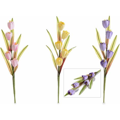 Rametti con 5 tulipani artificiali colorati in stoffa, set da 12 pezzi, cm 24 H (con gambo 35)