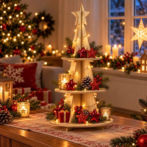 Holz Etagere Weihnachtsbaum 3 Etagen Ø29xH60cm-AAE331990 (1/5)