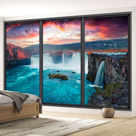 Papier peint panoramique Trompe l'oeil baie vitrée - Falaises - 130 cm x 78 cm (1/5)