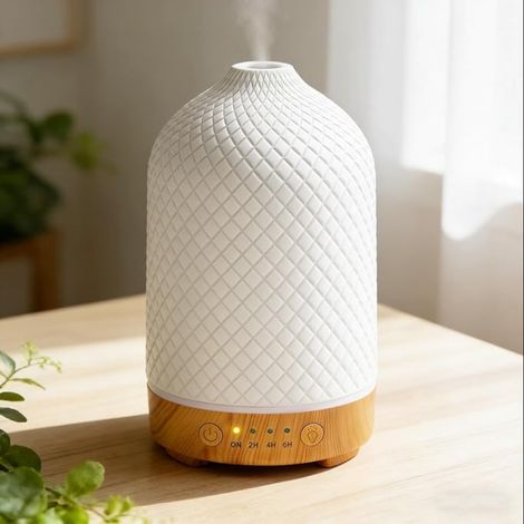 Diffuseur D'huiles Essentielles Electrique Ultrasonique Aromathérapie en Céramique avec Minuterie D'arrêt Automatique De Couleurs pour Appartement Bureau Maison Yoga Cadeaux (1/5)