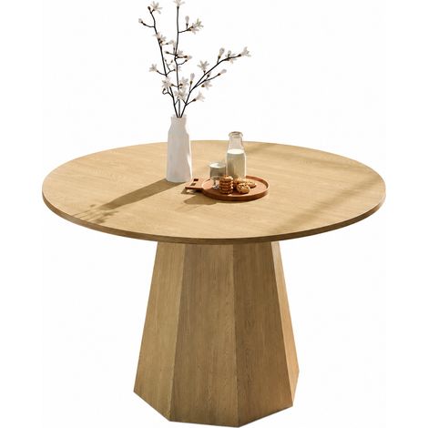 Table à manger ronde 4 à 6 personnes en MDF, finition bois clair, style scandinave minimaliste, diamètre 120 cm pour salle à manger et salon - CHICFURN (1/5)