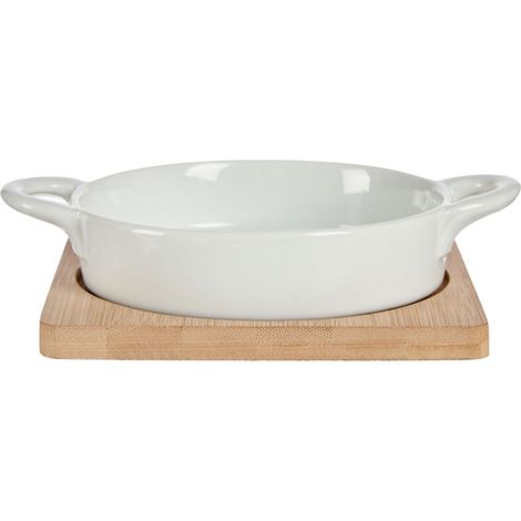 Fuente redonda apta para horno con base de bambú. (1/5)