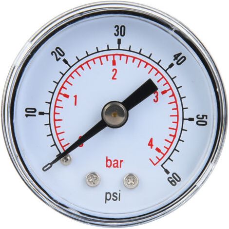 Manomètre mécanique pour air, huile et eau, connexion arrière BSPT 1/8" (0-60 psi 0-4 bar) (1/5)