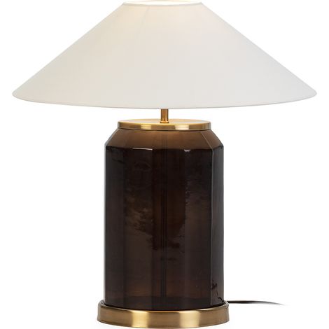 Lampe de Table 20x20x45 Verre Marron/Métal Doré Brillant sans Abat-Jour (1/3)