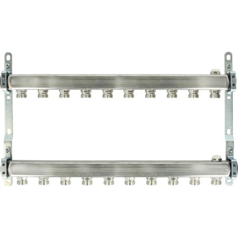 Collecteur chauffage inox pour radiateur, 10 circuits, femelle 1'' (26/34) mâle 3/4'' EK (20/27) - Itap