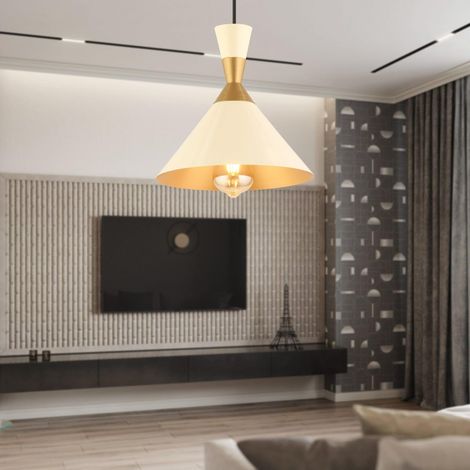 Lustre blanc élégant, hauteur réglable 30-130 cm, corps en métal, diamètre 25 cm, culot E27 max. 40 W, éclairage élégant pour les maisons modernes, indice IP20 (1/5)