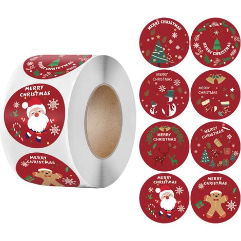 Rouleaux Noël Autocollants, Etiquette Autocollantes Noël 500 pièces, Autocollants de Noël d'étiquettes Rondes, étiquettes de Joyeux Noël Autocollants, Etiquette Cadeau Noel Autocollante (1/4)