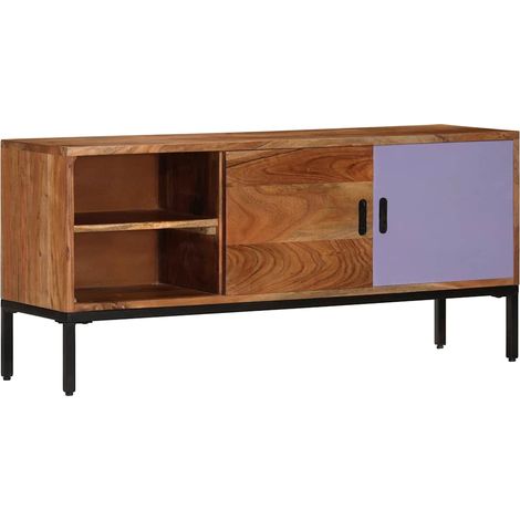 Meuble TV, Étagère TV, Meuble de Salon, Marron miel et gris 110x30x50 cm Bois massif d'acacia OIB8353E (1/5)