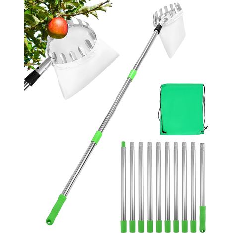 BEBUSINGOTO 4M Cueilleur de Fruits avec Manche Télescopique, Acier Inoxydable, Outil Cueilleur de Fruits (1/5)