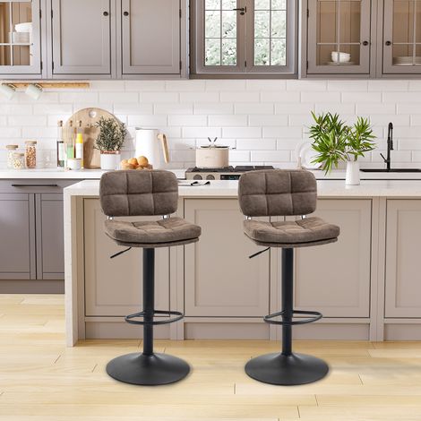 Réglable - repose-pied - revêtement synthétique marron, Lot de 2 tabourets de bar Vintage capitonné - pivotant