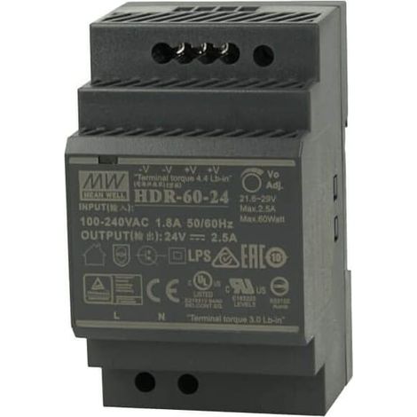 Meanwell HDR-60-24 220 V nero Trasformatore Rotaia Industriale 24V 60W Barra Guida DIN Rail Power Supply Universal