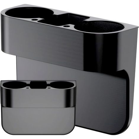 Universal Cup Holder, 27.7 x 20.7 x 10 cm, Double Car Cup Holder, 3 Compartments and 2 Pen Slots, Multifunctional Car Cup Holder, Black (1/5)