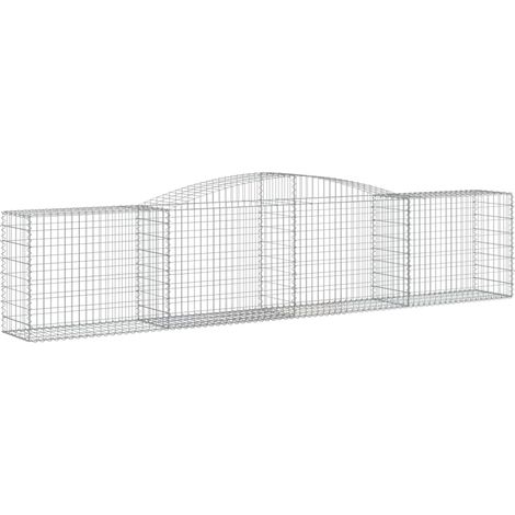 Juego de 4 cestas de gaviones, valla de jaula, muro de contención arqueado, 400 x 50 x 80/100 cm, hierro galvanizado, Plata 020041508 (1/4)