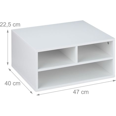 Moderno supporto per stampante con portaoggetti a 3 scomparti da ufficio 60 x 40 x 30 cm in legno bianco 130016022