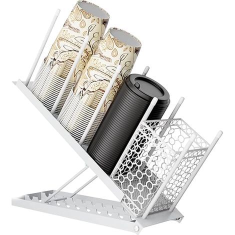Incliné Grille Porte-gobelet En Plastique Canapé Simple Couverture Tasse Pour Boissons Café Bar Organisateur Comptoir Utilisation Porte-verres Bar (Blanc) (1/5)