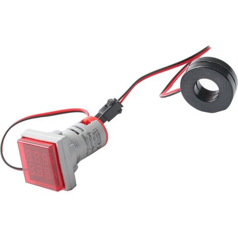 Voltampèremètre numérique LED AC50-500V 0-100A, carré compact 22mm rouge, multimètre de tension et courant avec affichage lumineux pour tableau électrique. (1/5)