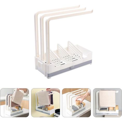 Porte-torchons et porte-serviettes lot de 1 avec petit égouttoir pour évier et lavabo étagère de rangement de cuisine couleur grise pour organiser torchons et accessoires (1/4)