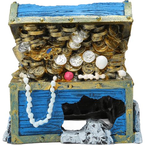 Coffre au trésor d'aquarium, boîte en résine, cachette pour Aquarium, décoration de paysage, bleu (1/5)