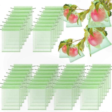 Lot de 100 sacs à cordon en filet pour protéger fruits, plantes et fleurs - Solution de barrière en filet durable et respirante