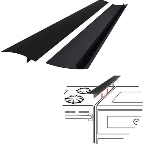 Lntyq Lot de 2 bandes de protection en silicone pour cuisinière - 63,5 cm - Pour cuisinières à gaz, plaques de cuisson et comptoirs - Faciles à nettoyer, résistantes à la chaleur - Noir (1/4)