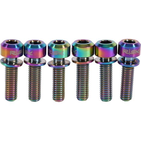 Vis M5 x 18mm Titane pour Potence Vélo, Boulons Arc-en-Ciel avec Entretoises - Lot de 6 (1/3)