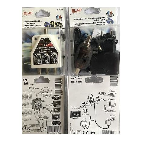 PACK Amplificateur 341056 3 sorties 35dB + Alimentation 12V 360008 ELAP HDME