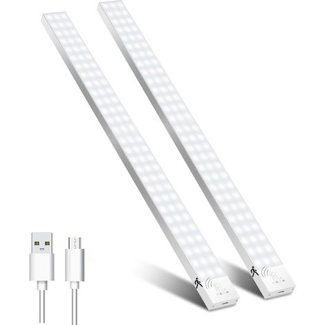 1 Lampe de Placard, 60cm, Détecteur de Mouvement, LED Rechargeable USB, 5000mAh, Pour Armoire, Cuisine, Escalier