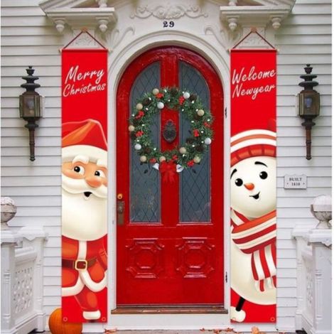 Bannière De Porte De Noël - Polyester Oxford 600D Résistant Aux Intempéries - Pour Porte D'Entrée Porche Jardin Balcon - Lot De 2 (1/4)