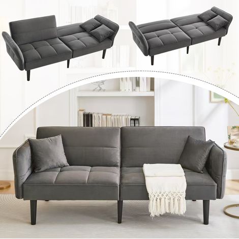 Canapé salon convertible 2 places velours gris compact OKMYHOME (1/4)