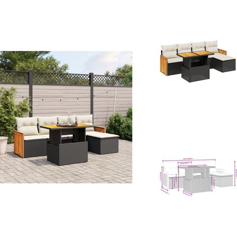 6-tlg. Garten-Sofagarnitur mit Kissen Schwarz Poly Rattan - Gartensorte - Outdoor Möbel - Gartenlounge - Lounge Set - Rattan Gartenmöbel (1/3)