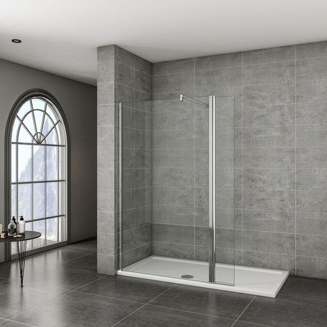 760x1950mm Walk in Wet Room Shower enclosure 8mm shower screen EasyClean NANO Glass with Flipper Panel