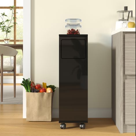 Müllschrank auf Rollen 24,2x35,1x80,2 cm MDF Schwarz Hochglanz, 1 Tür – MEUBLIV (1/5)