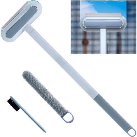 Nettoyeur de fenêtre Brosse de Nettoyage pour Moustiquaire de Fenêtre,Brosse Filet Anti - Mouche Raclette pour Pare-Brise et vitre de Voitures Nettoyage à Sec Humide (Extra Long: 60 cm)