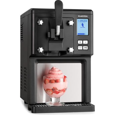 Klarstein Machine à glace italienne - Turbine à glace - Machine à crème glacée 200W avec compresseur 1,5L - Sorbetière - pour 900g de glace - design inox - Noir