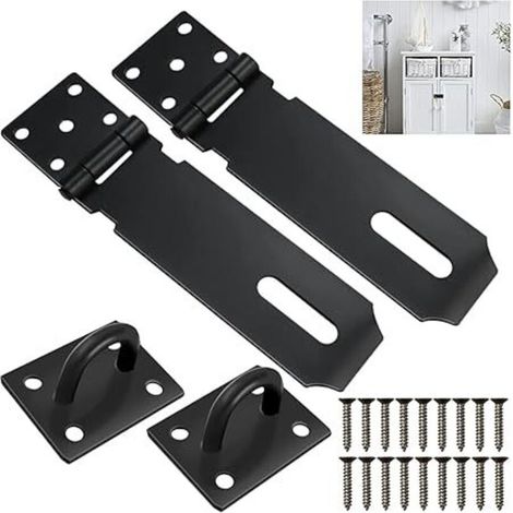 2 pièces cadenas moraillon en acier inoxydable boulon de porte moraillon de sécurité avec cadenas à vis charnière de serrure de porte loquets noirs pour barrières de tiroir de porte