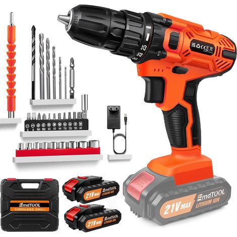 2 vitesses, vitesse variable, couple maximal 25+1,45 N. m perceuse électrique sans fil, tournevis électrique sans fil 29 accessoires pour projets de bricolage