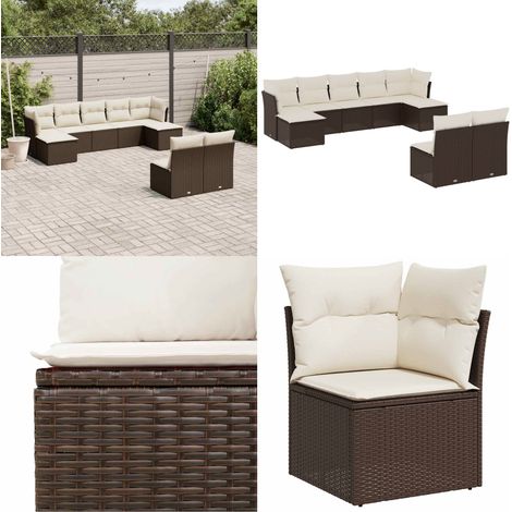 9-tlg. Garten-Sofagarnitur mit Kissen Braun Poly Rattan - Gartengestelle - Gartenmöbelset - Rattan Möbel - Gartenlounge - Lounge Set - Home & Living (1/5)
