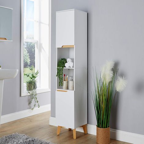 Bathroom Tall Storage Cabinet Open Shelving Unit 2 Door Tallboy Organising Unit (1/5)