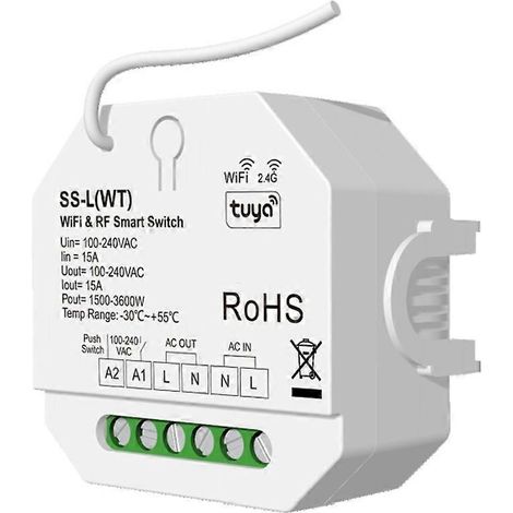 Interrupteur à bouton-poussoir RF/ZigBee/WiFi 1 canal x15 A, 100-240 V CA, SS-L(WZ), SS-L(WT), SS-L, Interrupteur à bouton-poussoir intelligent, Application Tuya, Télécommande 2,4 GHz (1/4)