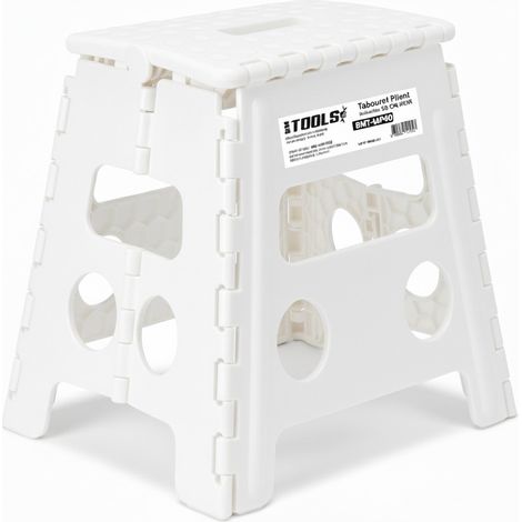 Tabouret Pliant Blanc 45cm, Marchepied Pied Pliable BM TOOLS BMT-MP45-BLANC 150kg Capacité, Léger et Compact pour Adulte/Enfant (1/4)