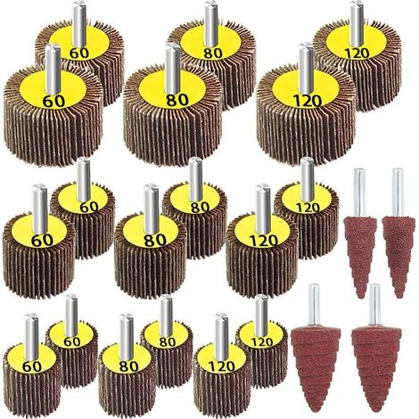 YMYNY 18 pieces fan discs, grinding heads, polishing wheels, 3 different sizes Ø40/30/25 (60/80/120 grit) for drilling various materials, sandpaper rotary drill (1/4)