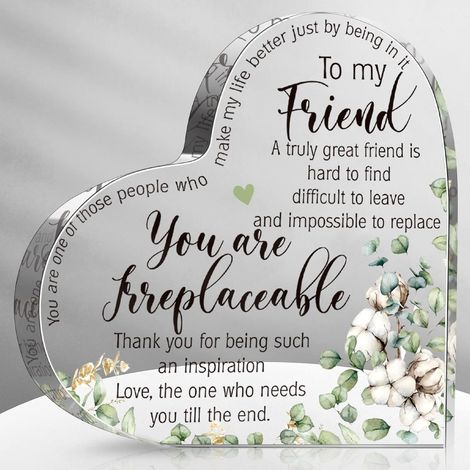 Plaque acrylique amitié pour femme – Cadeau merci, remerciement, Noël, Thanksgiving, anniversaire, idée présent floral pour meilleure amie et sœur - 8.5x8.5x1cm (1/5)