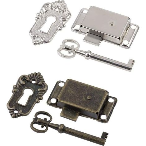 Lot de 2 verrous de porte de placard encastrés avec clés squelettes, installation facile, 2 couleurs (1/5)
